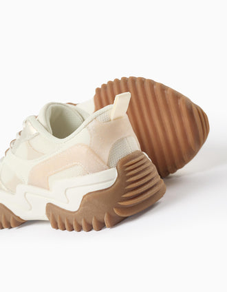 Combined trainers with laces and chunky sole for girls, multicolour