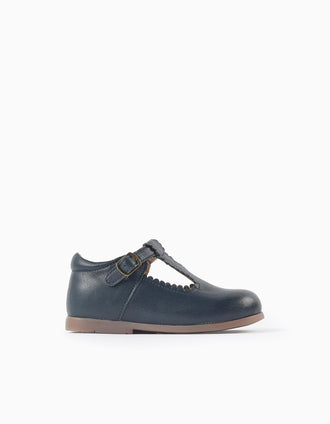 Leather Mary Jane shoes for baby girls, dark blue