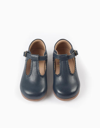 Leather Mary Jane shoes for baby girls, dark blue