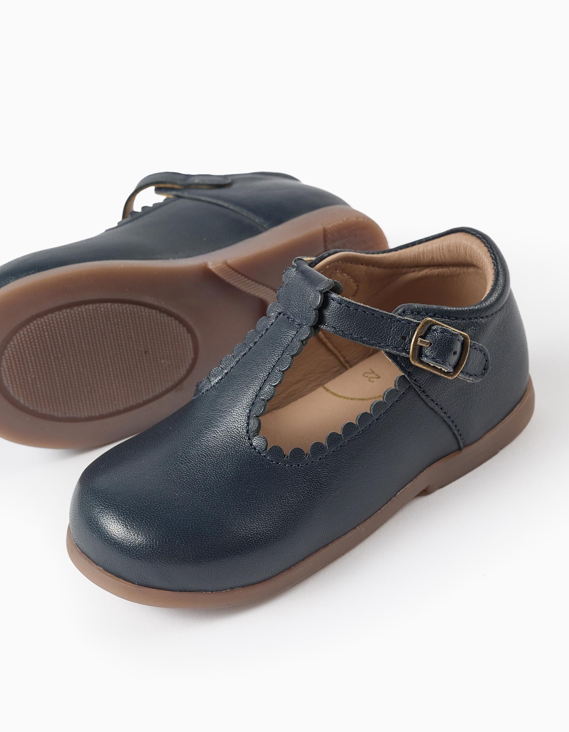 Leather Mary Jane shoes for baby girls, dark blue