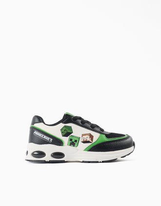 Minecraft trainers with laces for boys, black/white/green