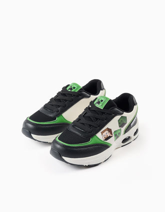 Minecraft trainers with laces for boys, black/white/green