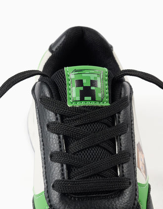 Minecraft trainers with laces for boys, black/white/green