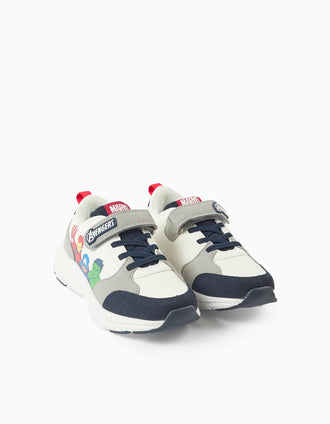 Baskets bi-matière avec les Avengers pour garçon, blanc/gris/bleu