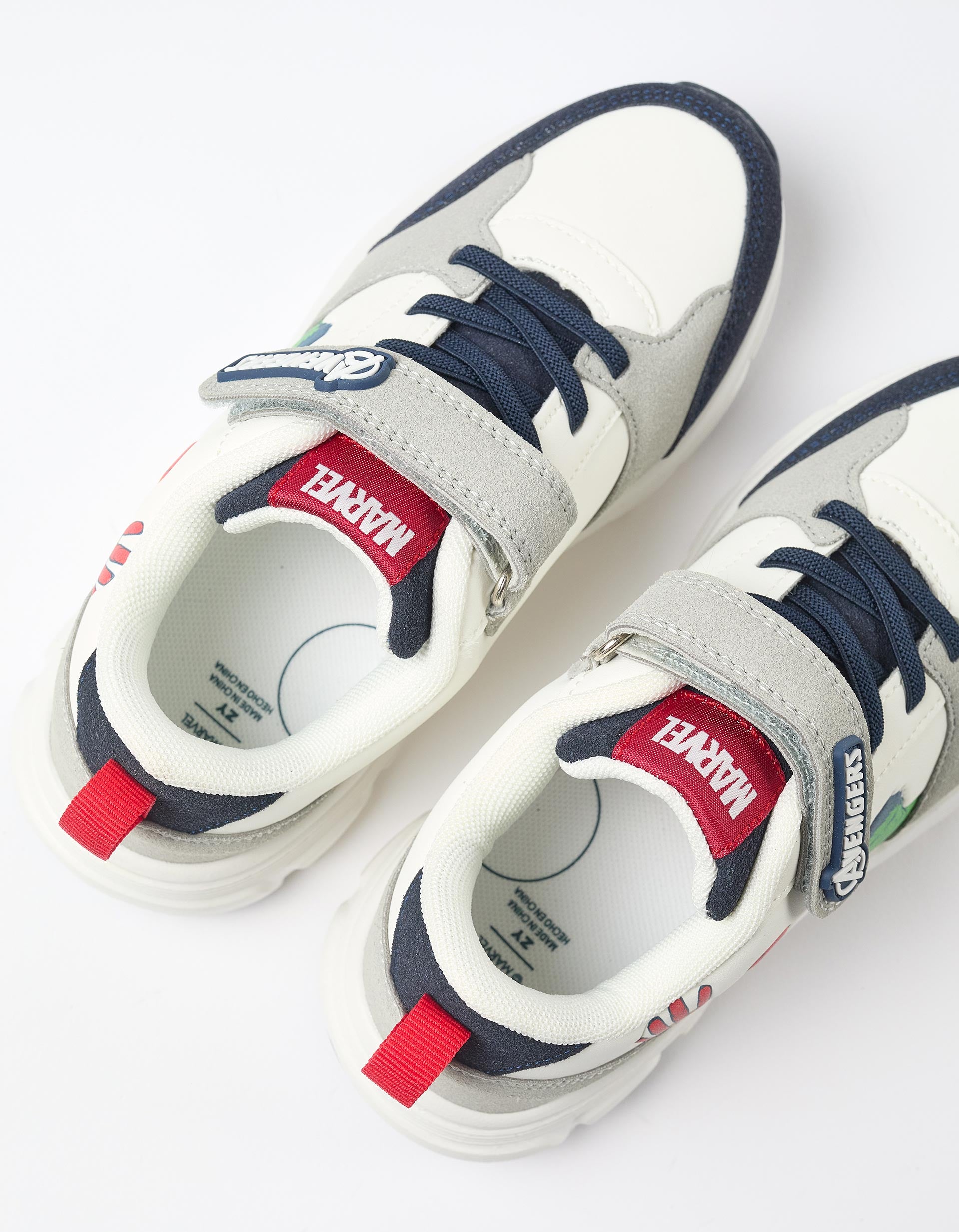 Combined trainers with the Avengers for boys, white/grey/blue