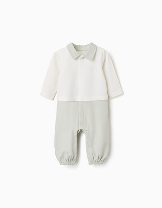 Babygrow sem pés em algodão canelado para recém-nascido, branco/verde