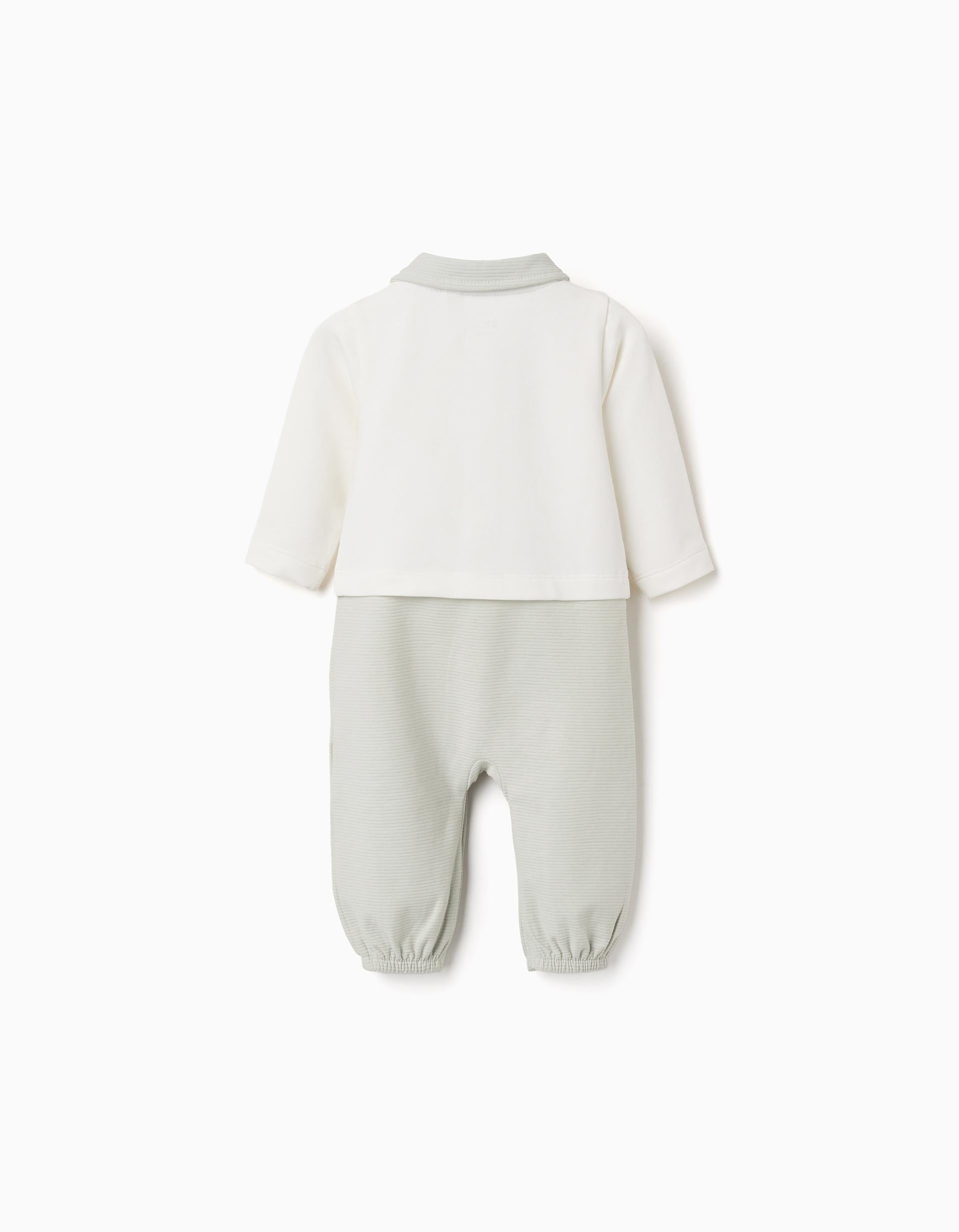 Babygrow sem pés em algodão canelado para recém-nascido, branco/verde