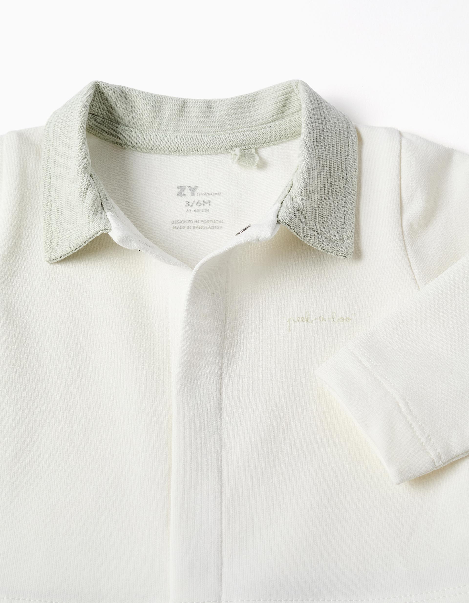 Babygrow sem pés em algodão canelado para recém-nascido, branco/verde