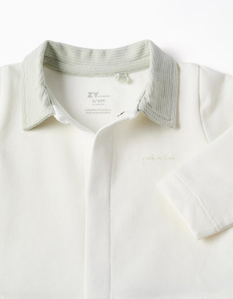 Babygrow sem pés em algodão canelado para recém-nascido, branco/verde