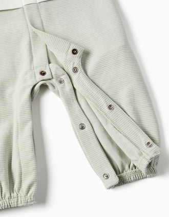 Babygrow sem pés em algodão canelado para recém-nascido, branco/verde