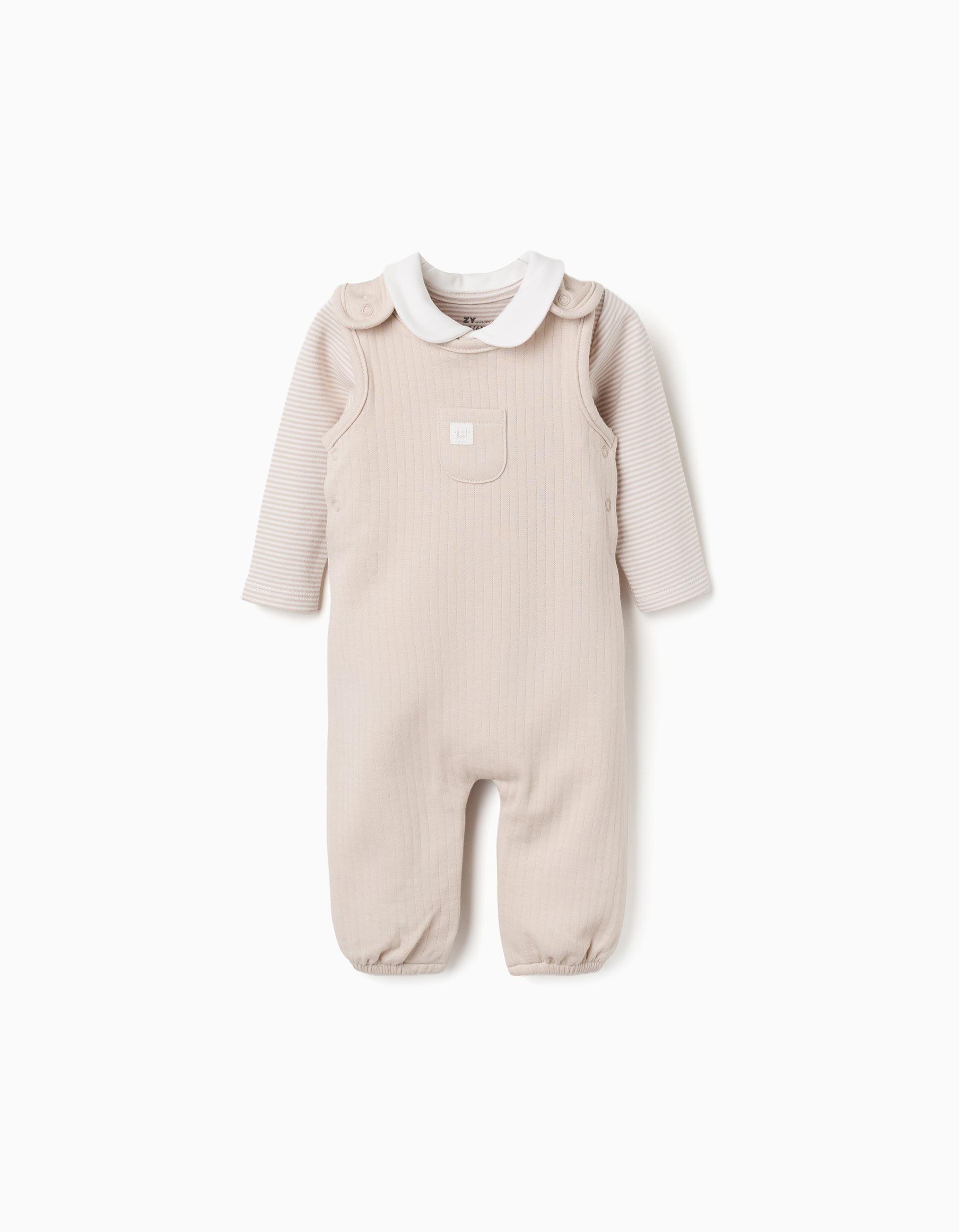 Ensemble body rayé + combinaison en coton pour nouveau-né, beige