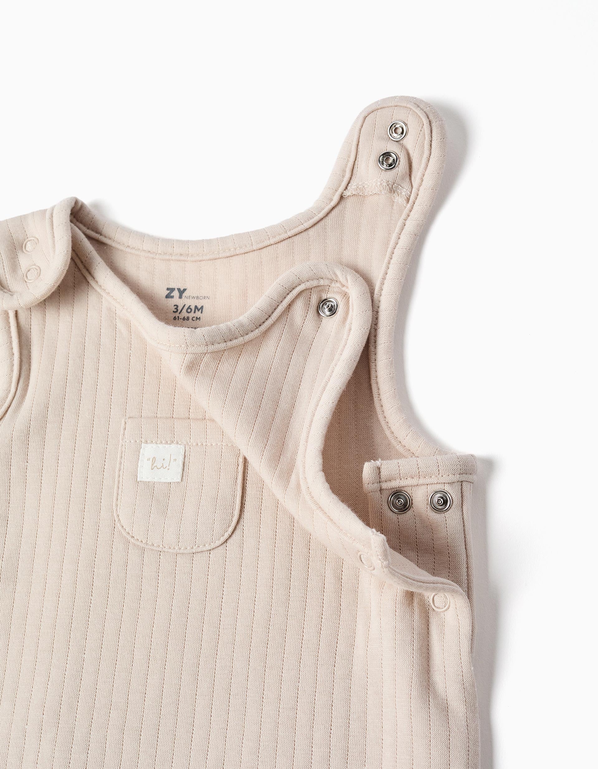 Ensemble body rayé + combinaison en coton pour nouveau-né, beige