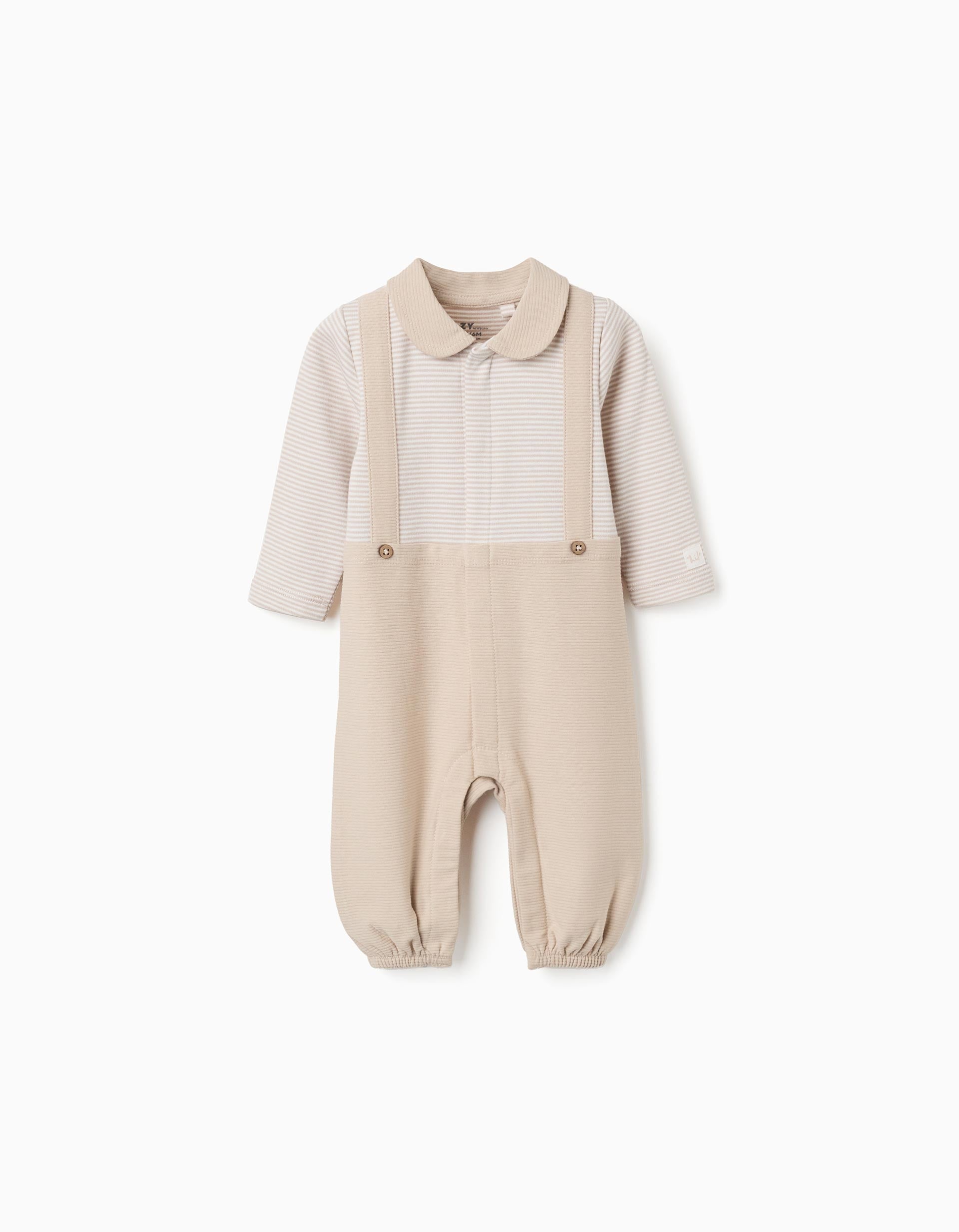 Babygrow sem pés em algodão canelado para recém-nascido, bege