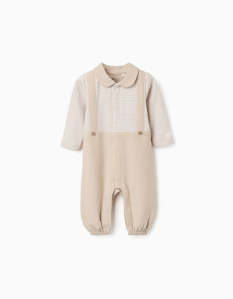 Babygrow sem pés em algodão canelado para recém-nascido, bege