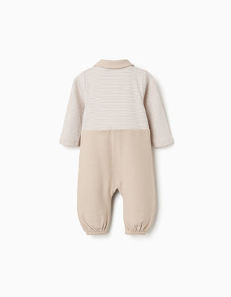 Babygrow sem pés em algodão canelado para recém-nascido, bege