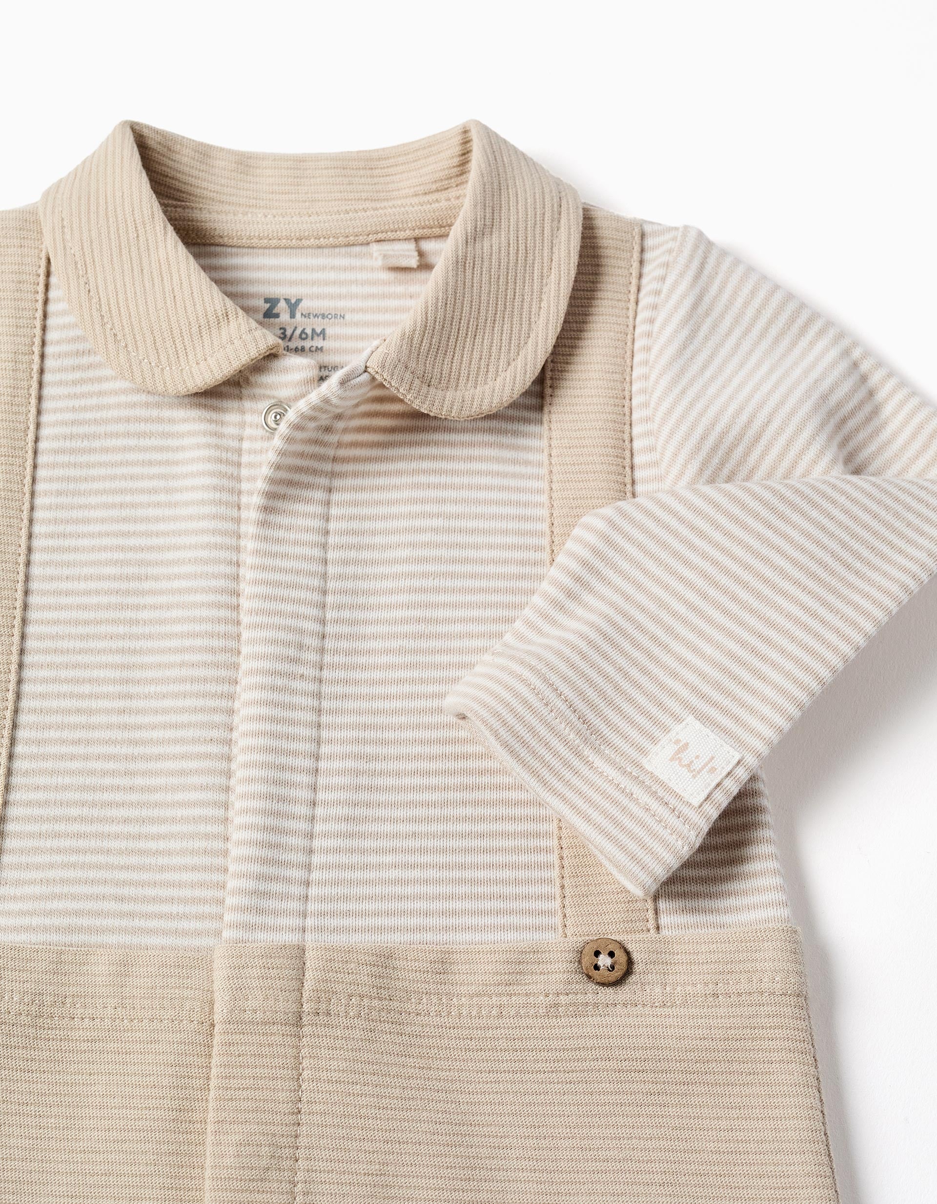 Babygrow sem pés em algodão canelado para recém-nascido, bege