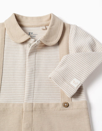 Babygrow sem pés em algodão canelado para recém-nascido, bege