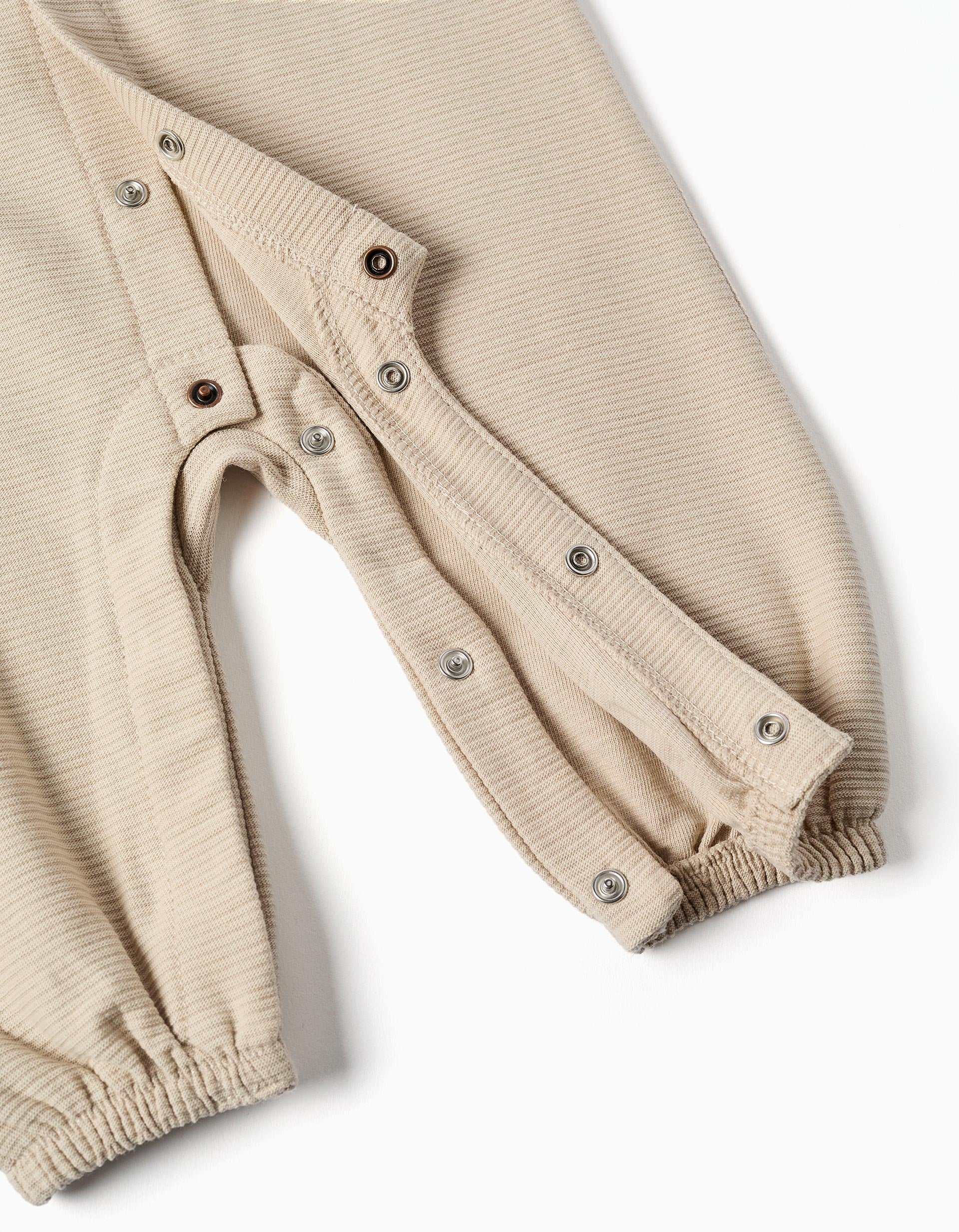 Babygrow sem pés em algodão canelado para recém-nascido, bege