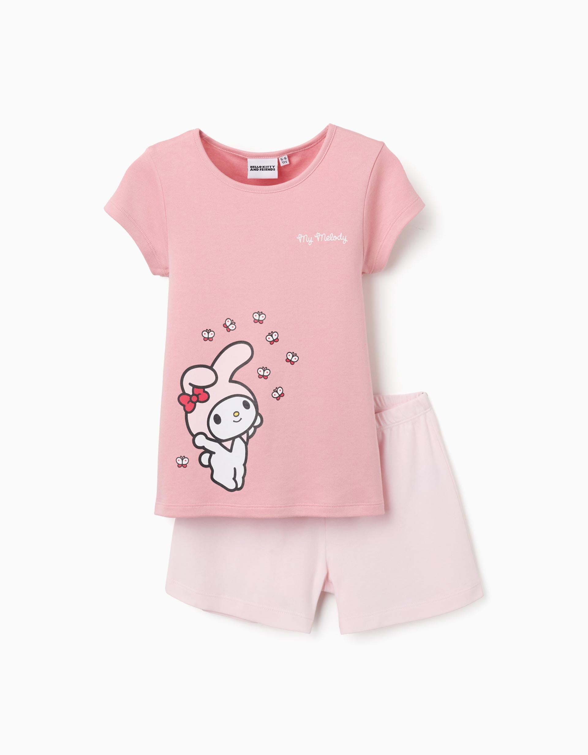 Pijama curto de algodão com estampado My Melody para menina, rosa