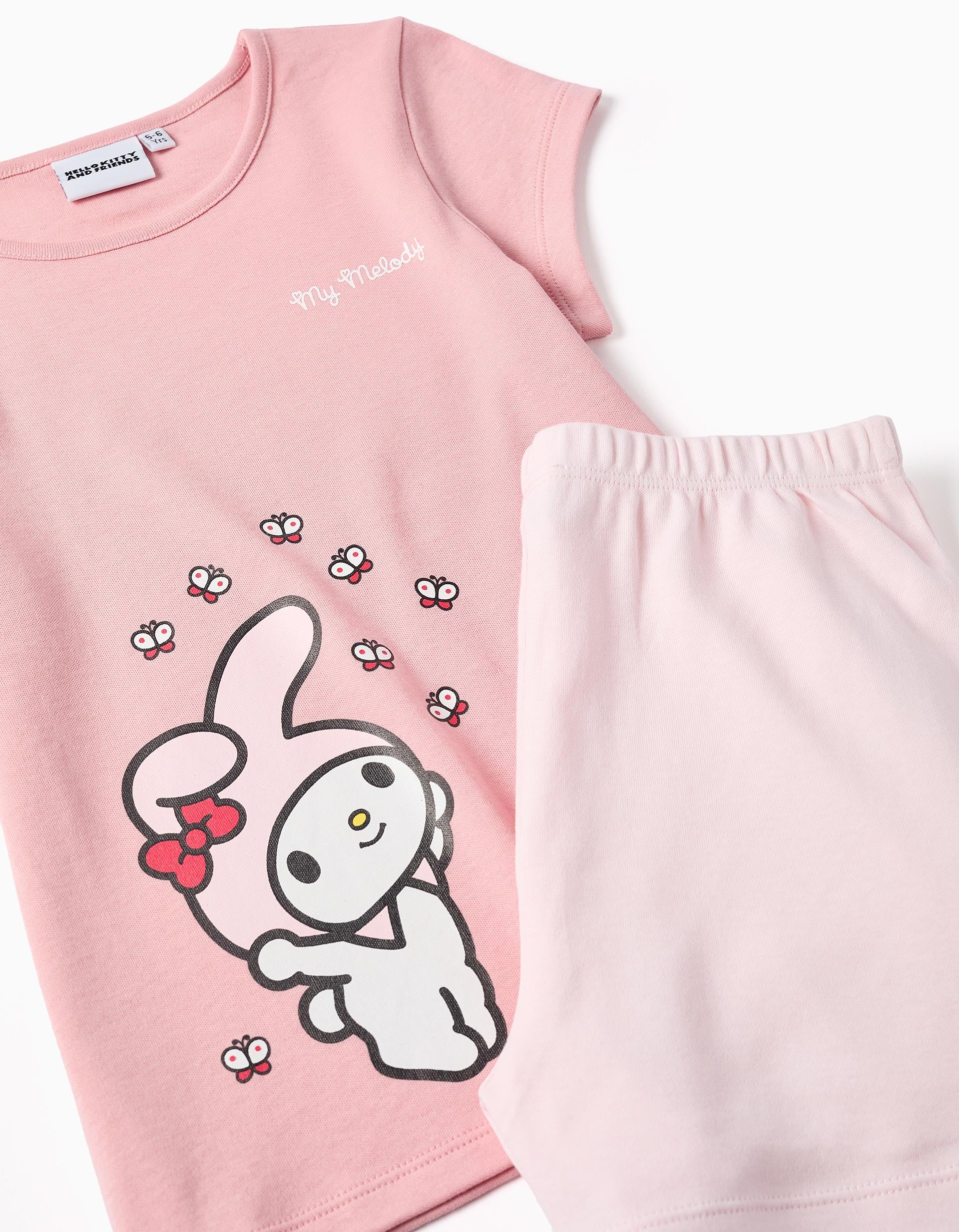 Pijama curto de algodão com estampado My Melody para menina, rosa