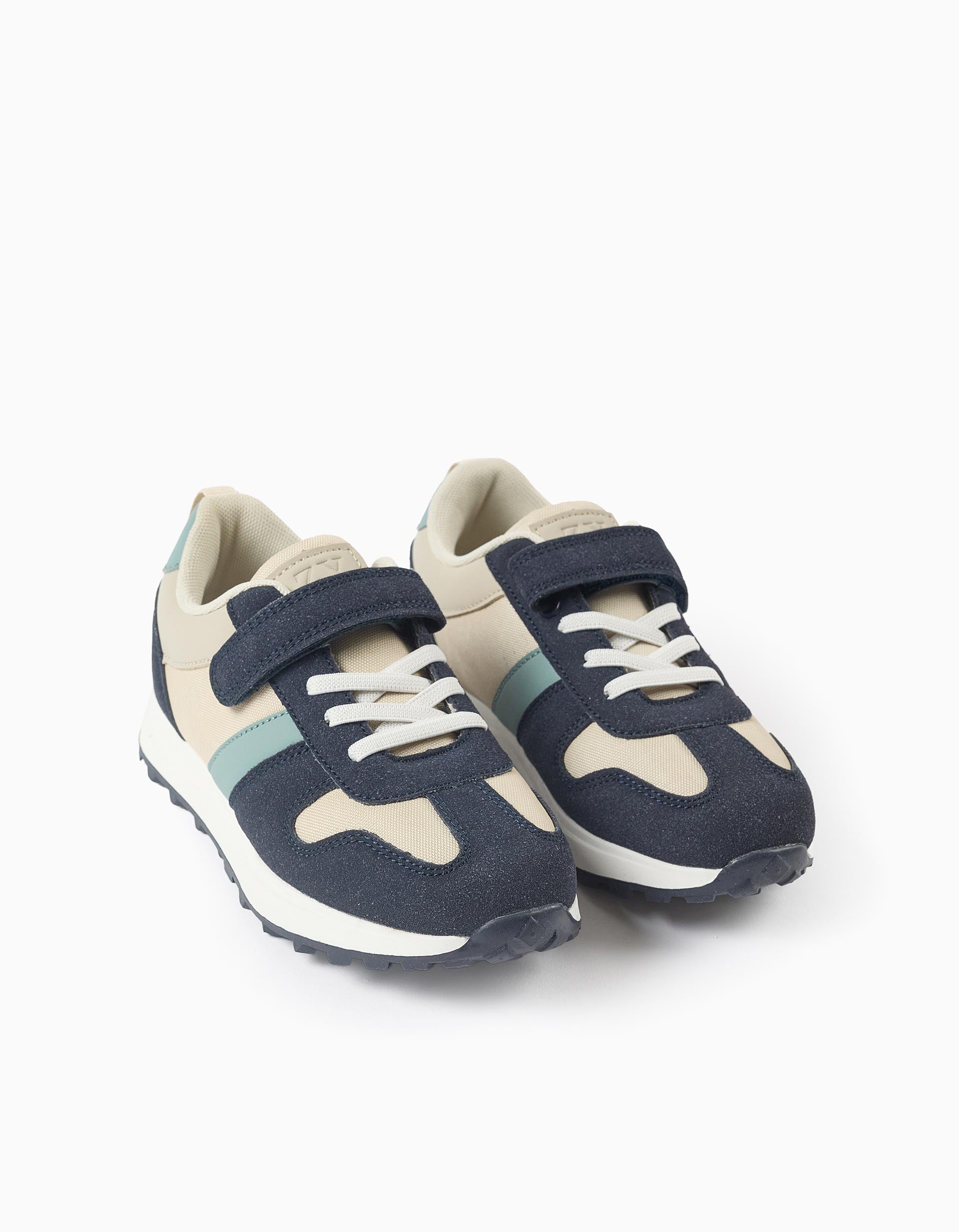 Combined trainers with touch-fastening strap for boys, beige/blue