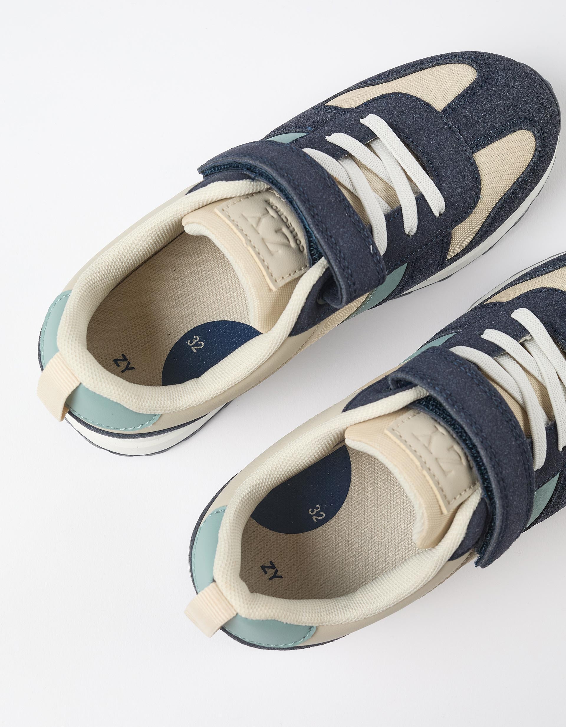 Combined trainers with touch-fastening strap for boys, beige/blue