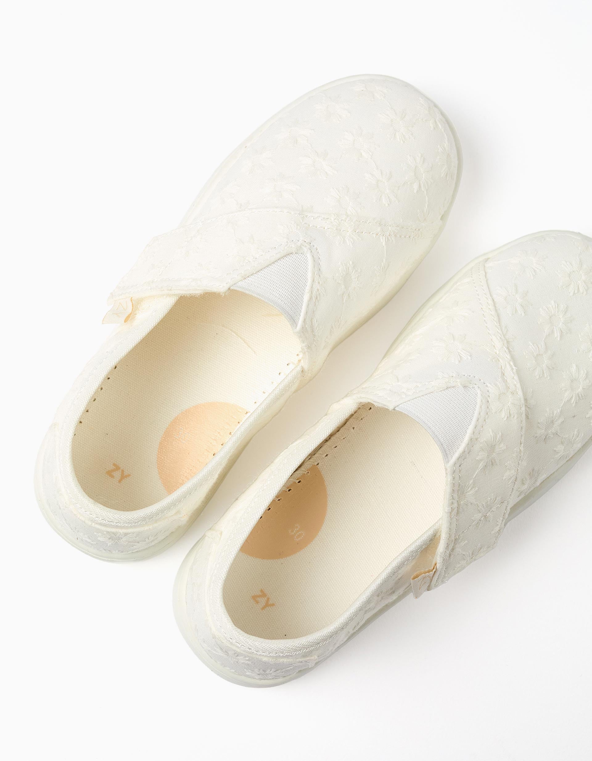Alpercatas de linho com bordado floral para menina, branco