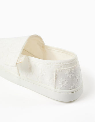 Espadrilles en lin avec broderie florale pour fille, blanc