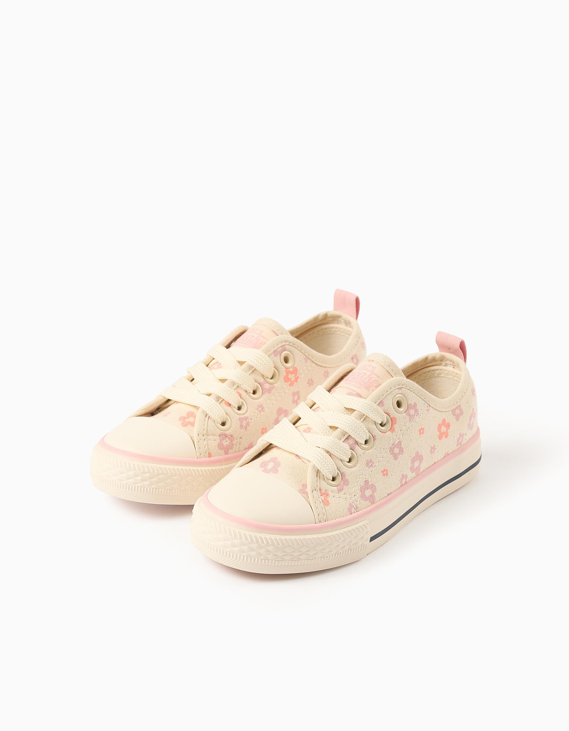 Zapatillas deportivas de tela con motivo floral para niña, beige claro