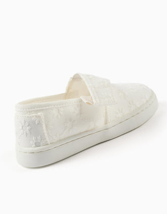 Linen espadrilles with floral embroidery for baby girls, white