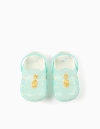 Rubber clogs with non-slip sole for babies and girls, light blue