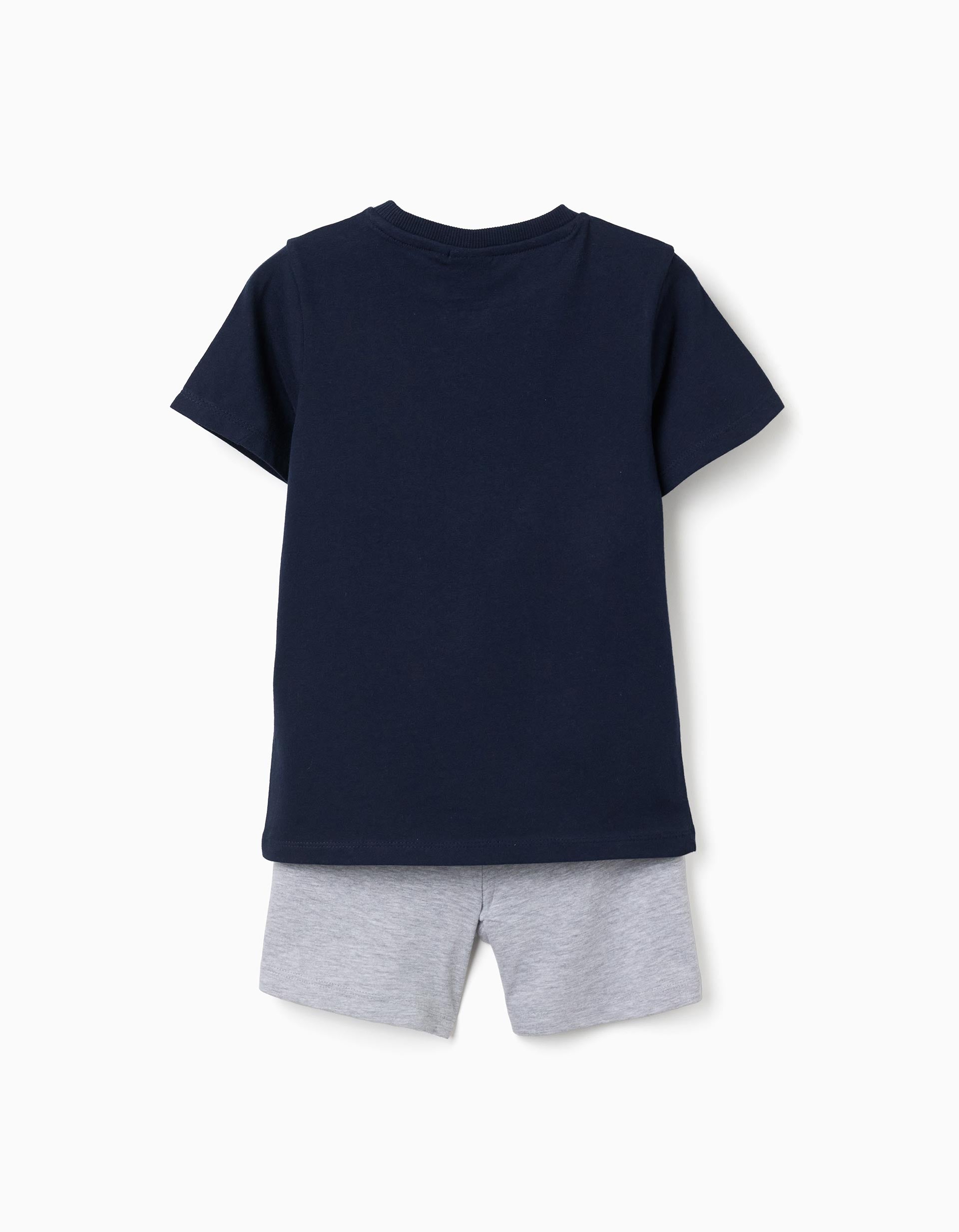 Pyjama court en coton avec imprimé Mario Kart pour garçon, bleu/gris