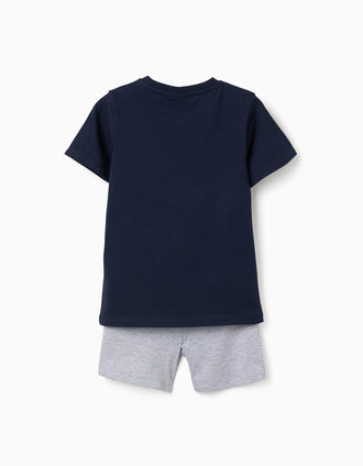 Pyjama court en coton avec imprimé Mario Kart pour garçon, bleu/gris