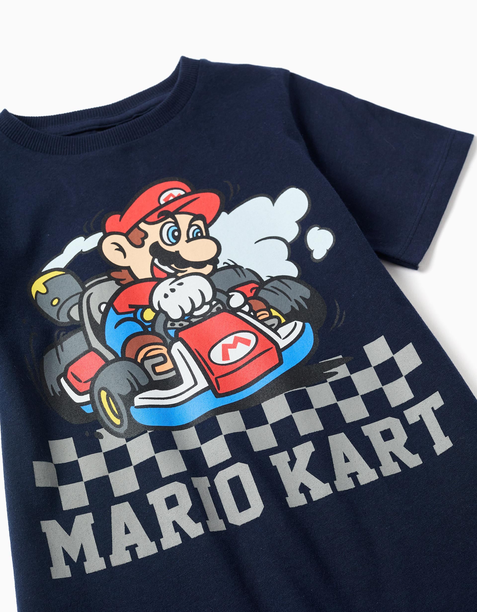 Pyjama court en coton avec imprimé Mario Kart pour garçon, bleu/gris