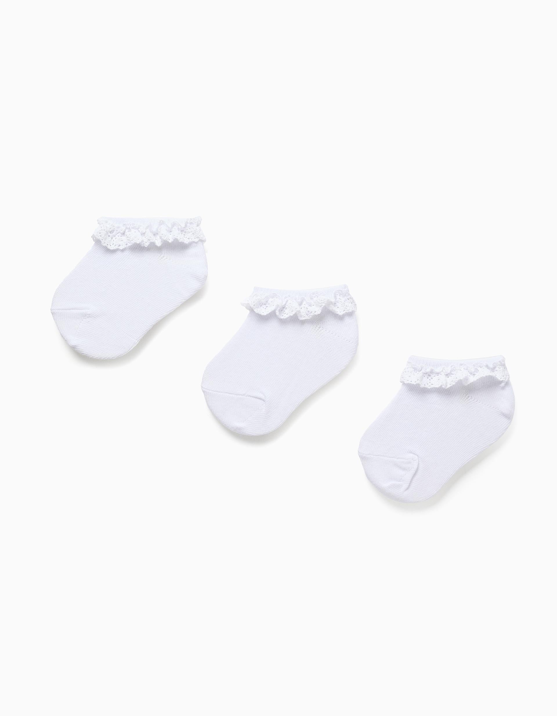 Pack of 3 pairs of ankle socks with lace detail for baby girls, white