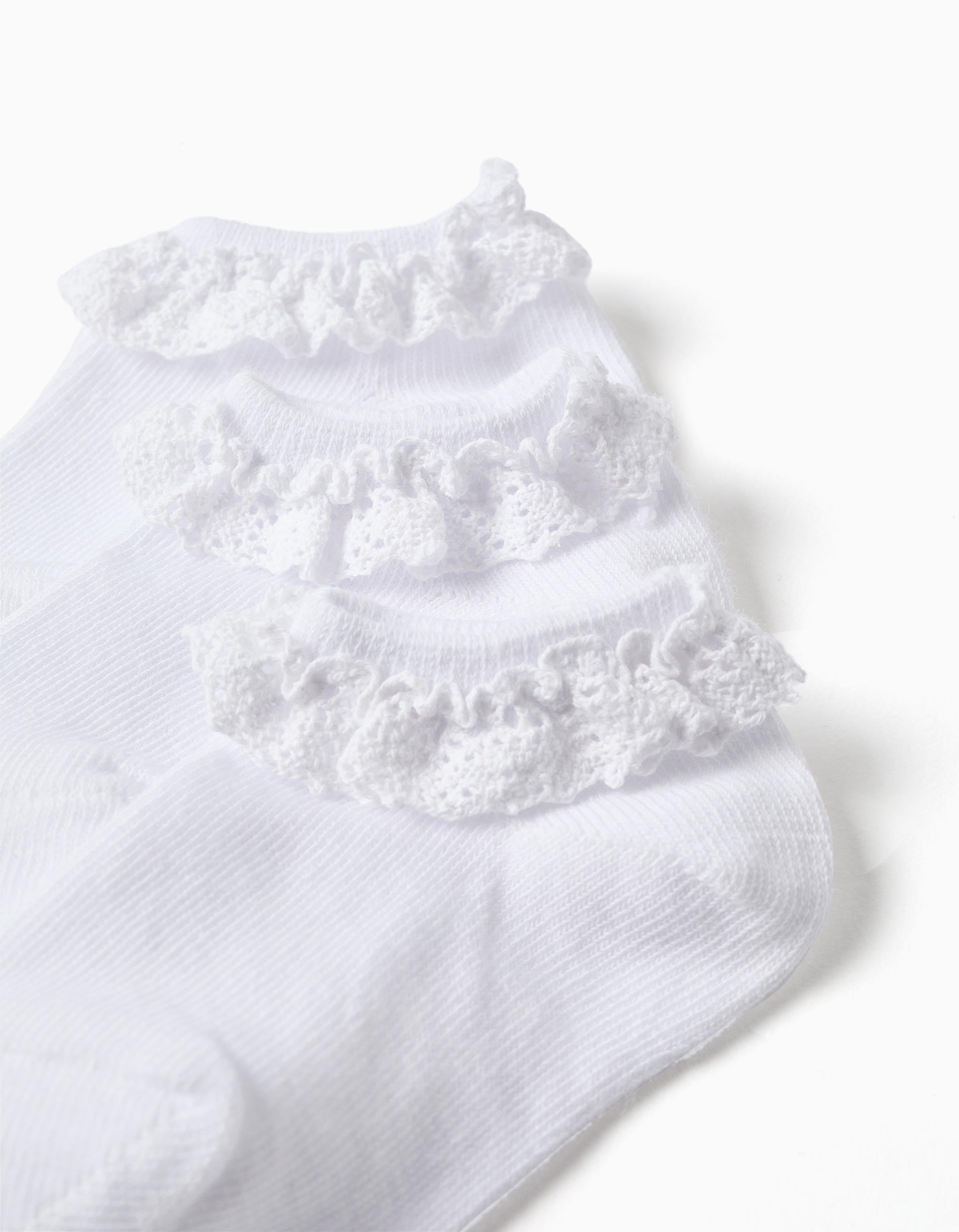 Pack of 3 pairs of ankle socks with lace detail for baby girls, white