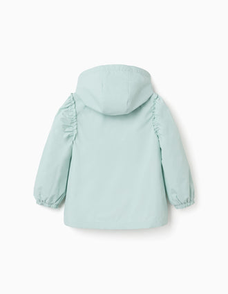 Chaqueta cortavientos con capucha y volantes para niña, azul claro