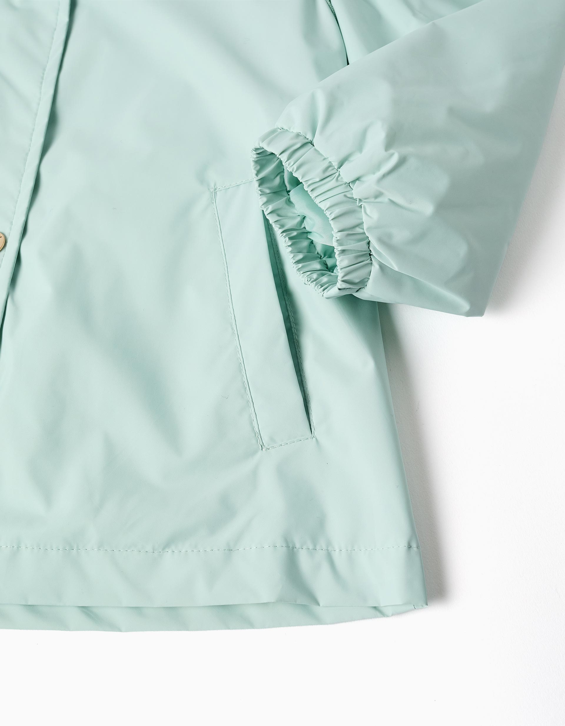 Casaco corta-vento com capuz e folhos para menina, azul-claro