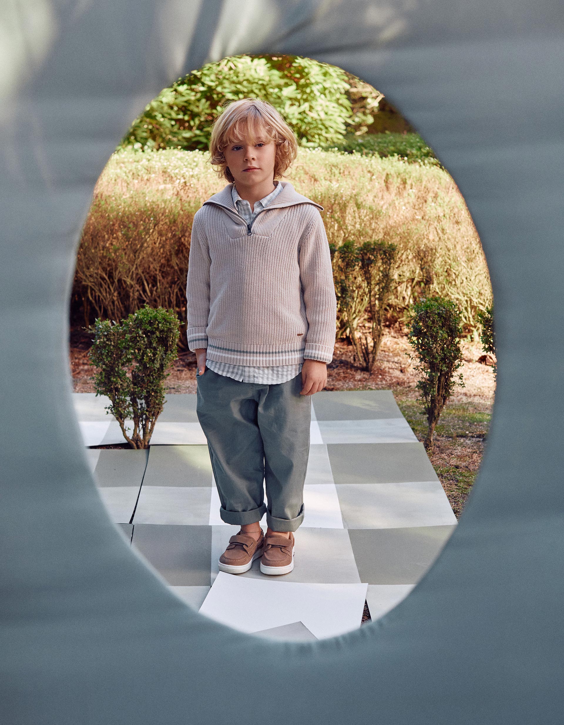 Cotton knitted half-zip jumper B&S for boys, beige