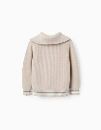 Pull en maille de coton à col zippé B&S pour garçon, beige