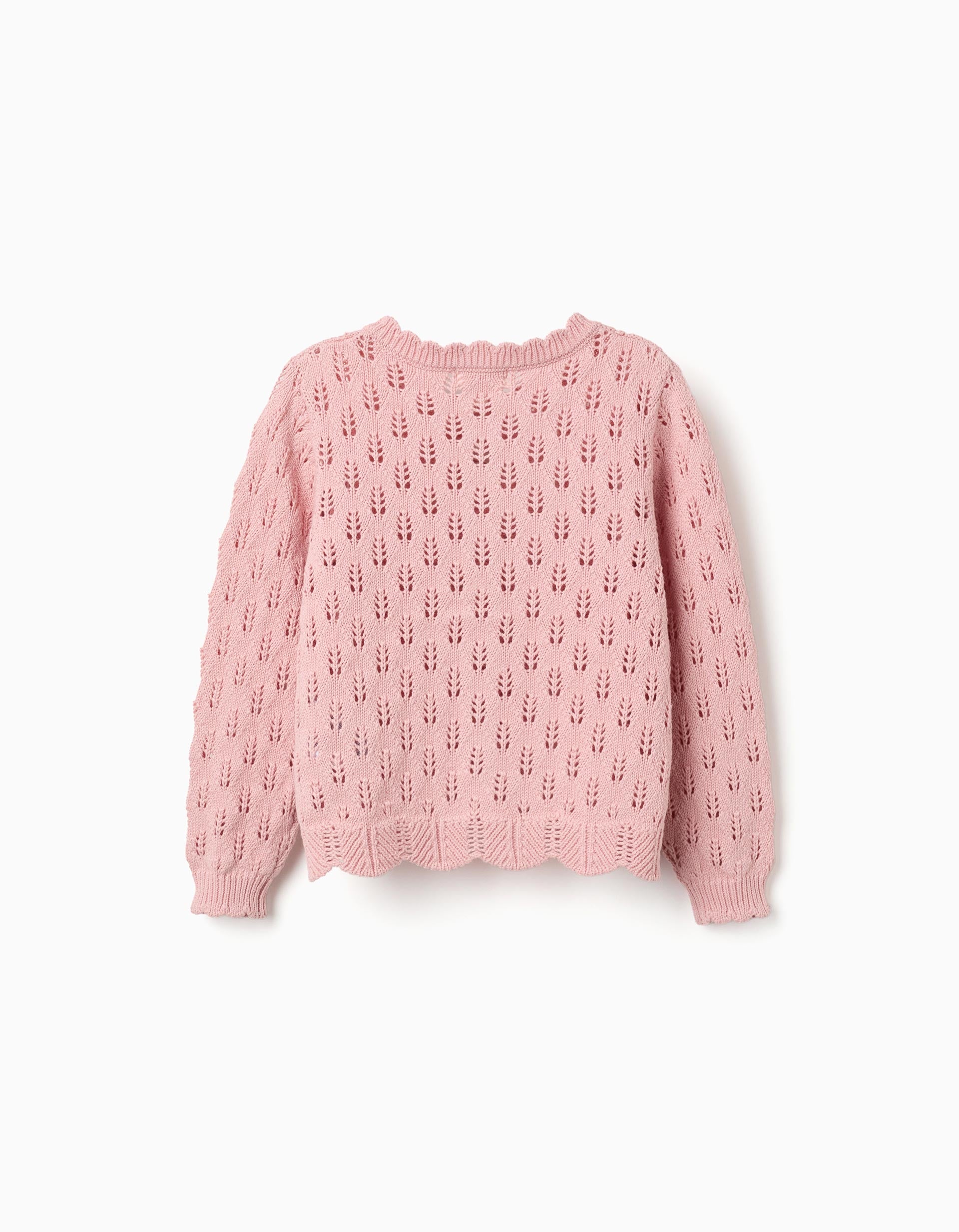Cotton openwork cardigan with scalloped ends for girls, pink