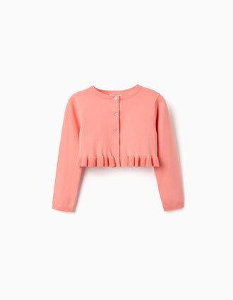 Casaco de malha curto com folhos para menina, coral-claro
