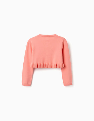 Casaco de malha curto com folhos para menina, coral-claro