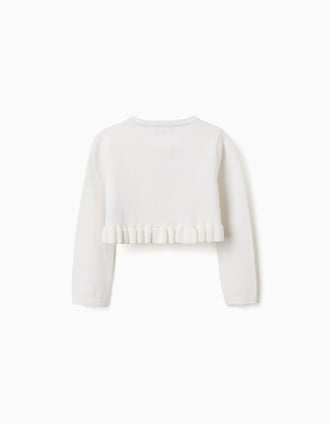 Casaco de malha curto com folhos para menina, branco