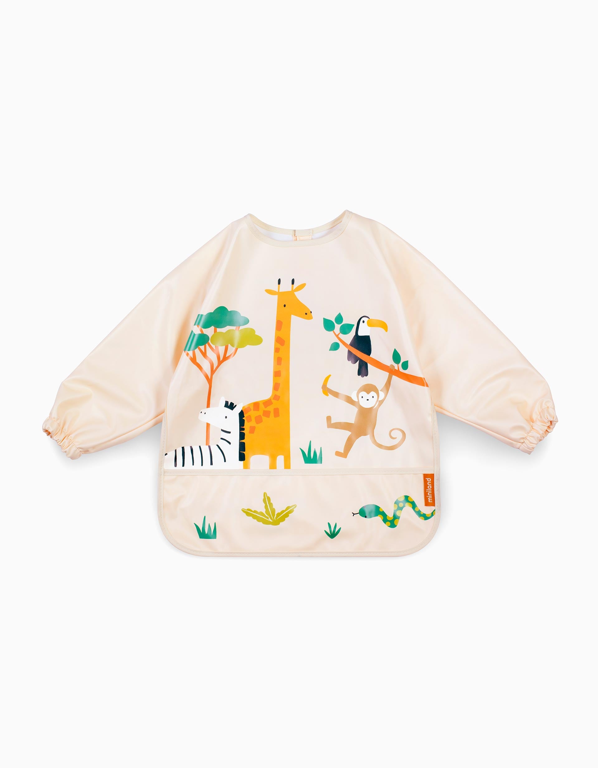 Jungle Waterproof Soft Bib with Sleeves and Pocket by Miniland