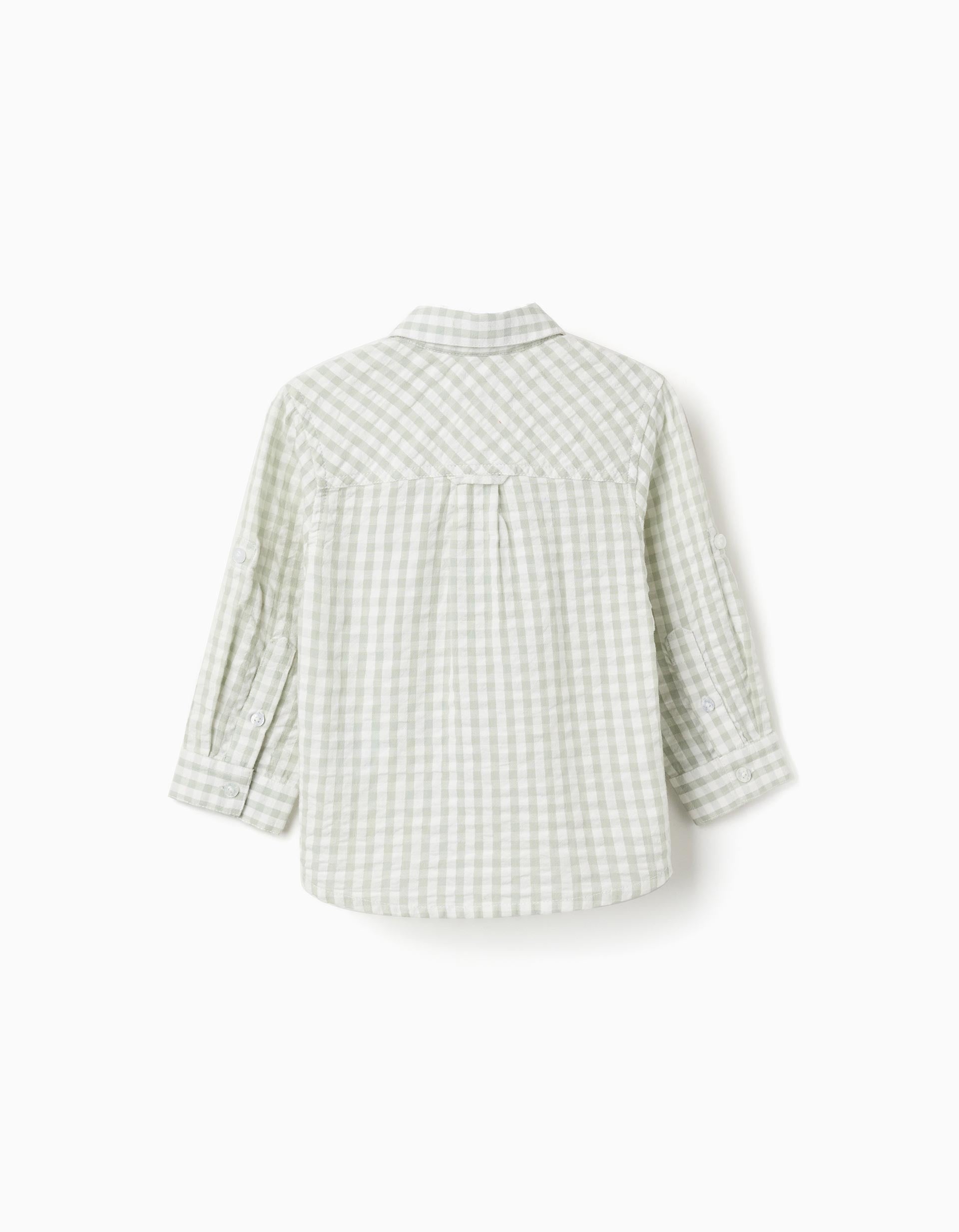 Camisa de algodão com padrão Vichy B&S para bebé menino, branco/verde