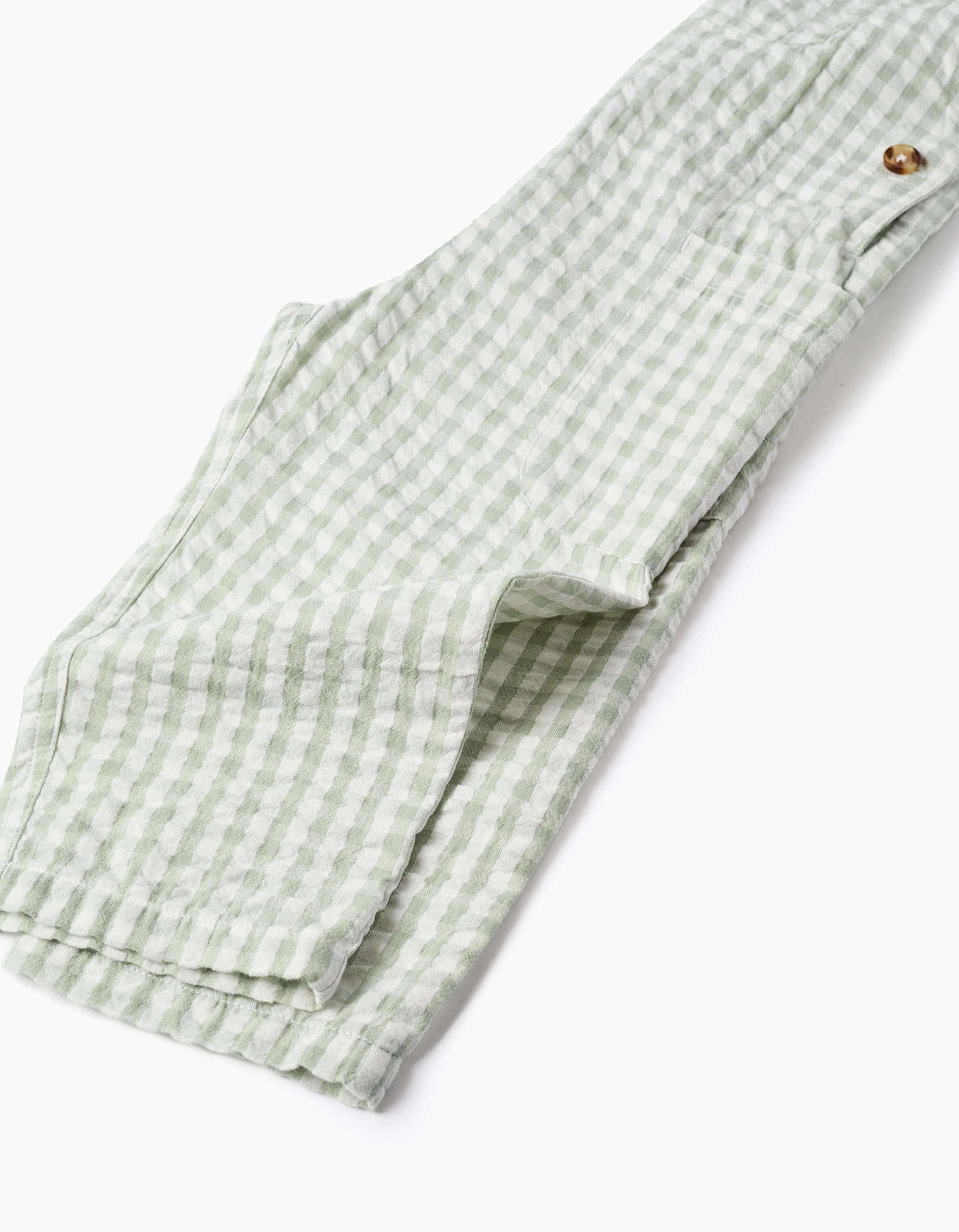 Jardineiras de algodão com padrão Vichy B&S para bebé menino, branco/verde