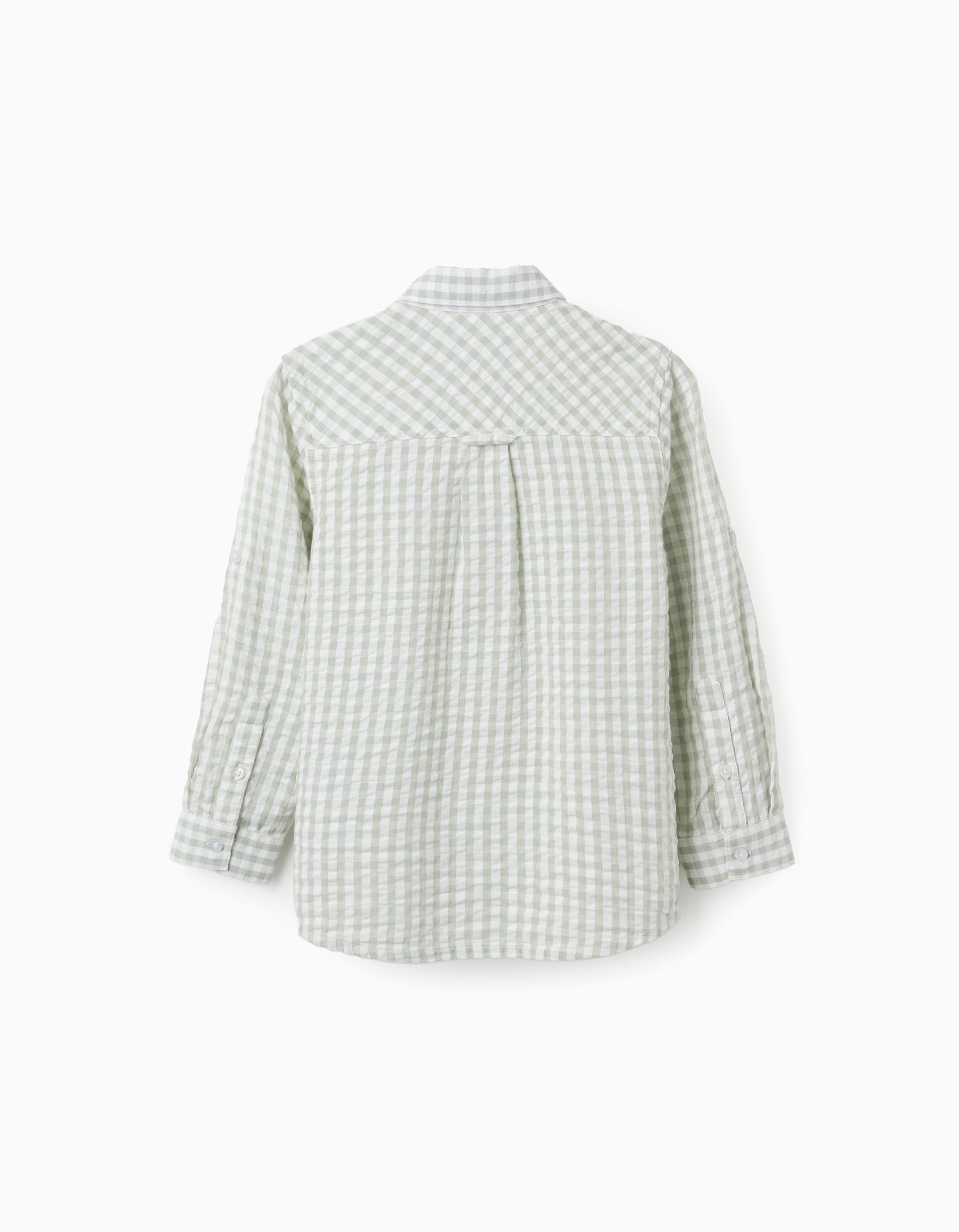 Camisa de algodón con estampado Vichy B&S para niño, blanco/verde