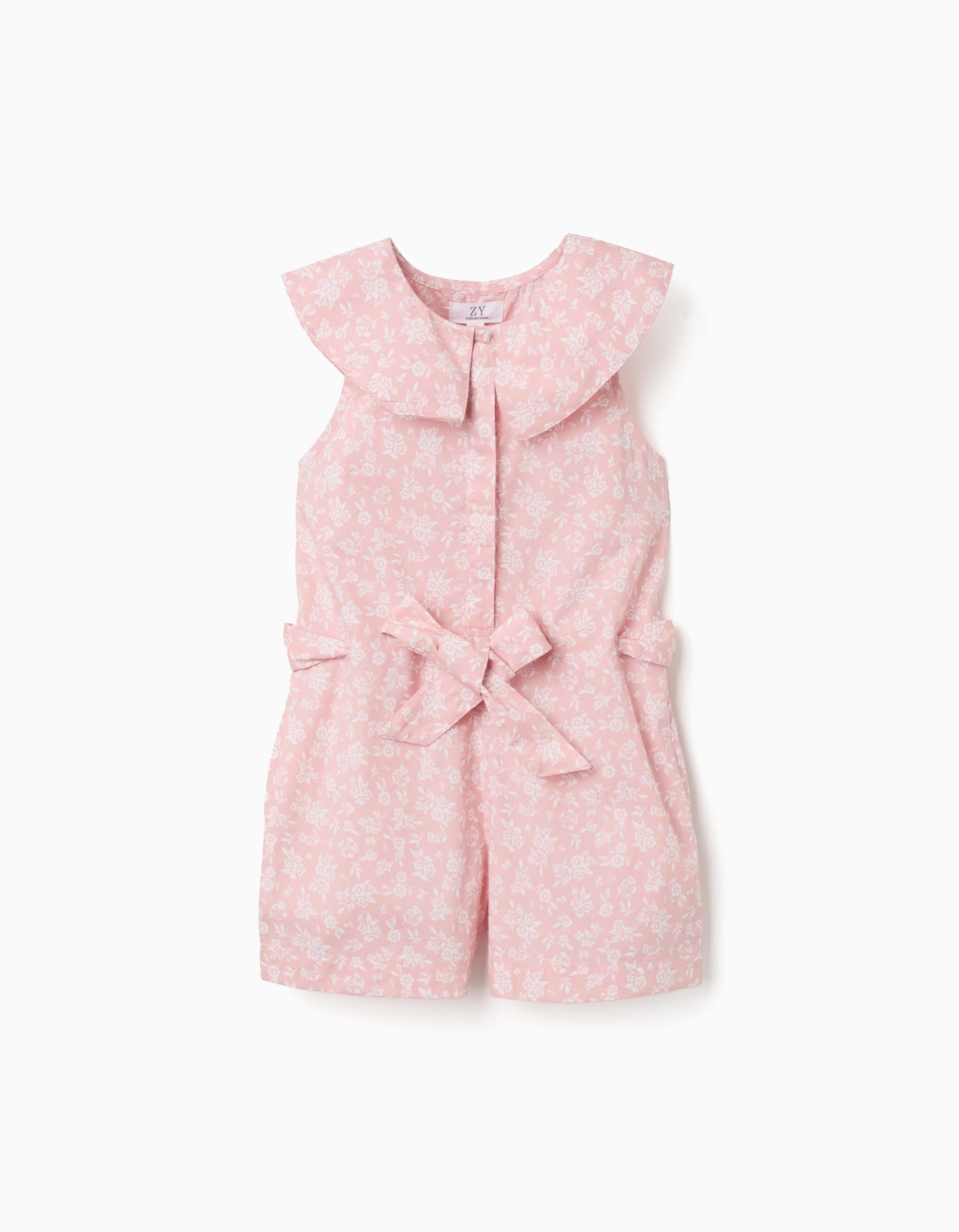 Combinaison en popeline à motif floral et ceinture pour fille, rose