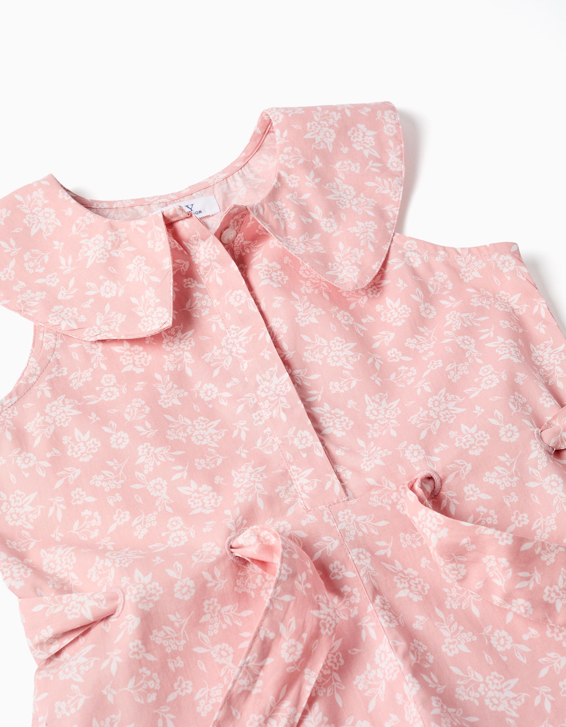 Combinaison en popeline à motif floral et ceinture pour fille, rose